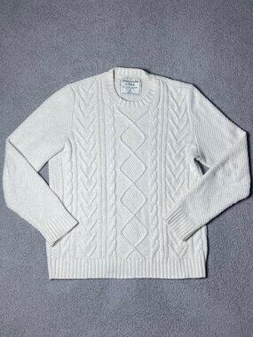 Abercrombie & Fitch Cable Knit Pullover Sweater Fisherman Wool Blend Mens Medium